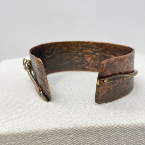 Handcrafted Adjustable Copper & Brass Cuff Bracelets Rustic Minimalist Artsy - Picture 12 of 16